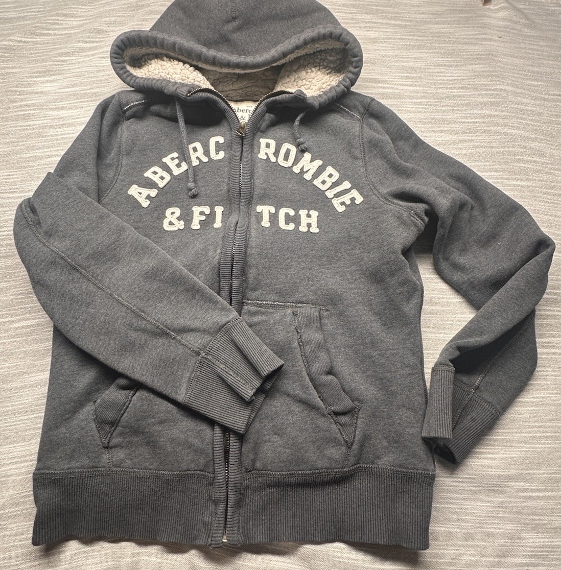 Abercrombie & Fitch Vintage Mens Gray Sherpa Lined Zip Hoodie Y2K
