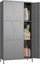 [New]9 Doors Metal Locker w/27 Hooks And Business Card Holder,Metal Lockers For