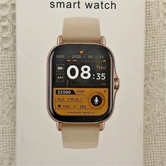 Doviico Smart Watch Touch Screen Fitness Tracker Beige Silicone Gold Metal Case