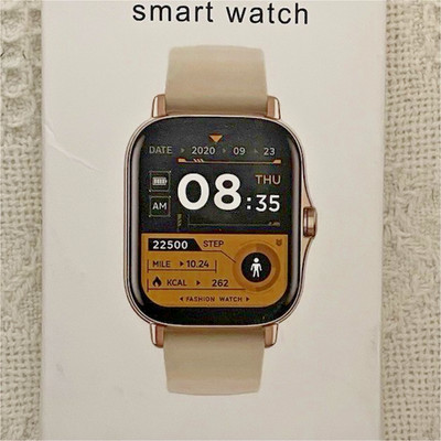 Doviico Smart Watch Touch Screen Fitness Tracker Beige Silicone Gold Metal Case
