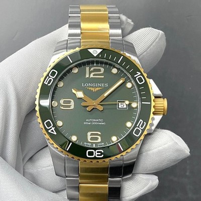 New Longines Womens HydroConquest Auto 43 Green Dial TwoTone Watch L3.782.3.06.7