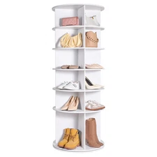 6-Tier Rotating Shoe Rack Tower 360° Spinning Shoe Display Carousel White