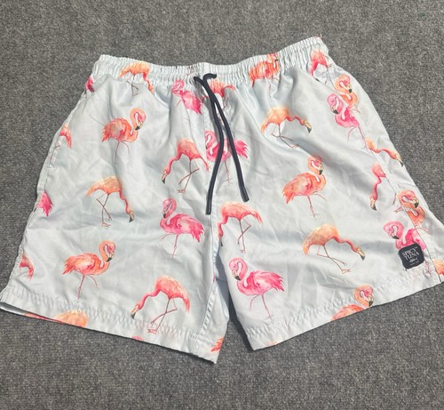 Spicy Tuna Men's L Flamingo Swim Trunks Blue Pink Lined