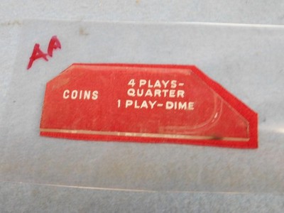 Seeburg wallbox 3W1 COINS Window - 4 PLAYS QUARTER - 1 PLAY DIME