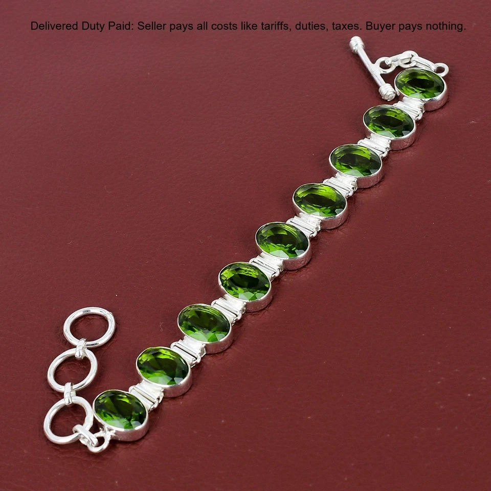 Mothers day Deal Peridot Gemstone Sterling Silver Unique Chain Daughter Bracelet - Image 3 of 4