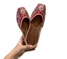 Women Punjabi jutti wedding Mojari flat khussa ballet maroon star US size 6-10