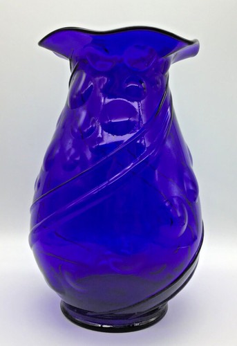 Louie Glass Vase 9.25 Inches Cobalt Blue Dots & Swirls 1930s Ruffle Top