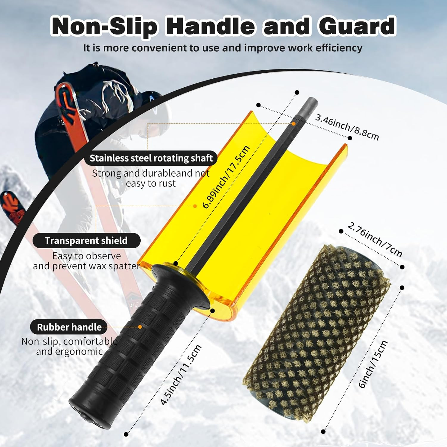 150Mm Ski Roto Brush Kit Roto Brush Handle Axle with All 3 Brushes (Brass, Horse