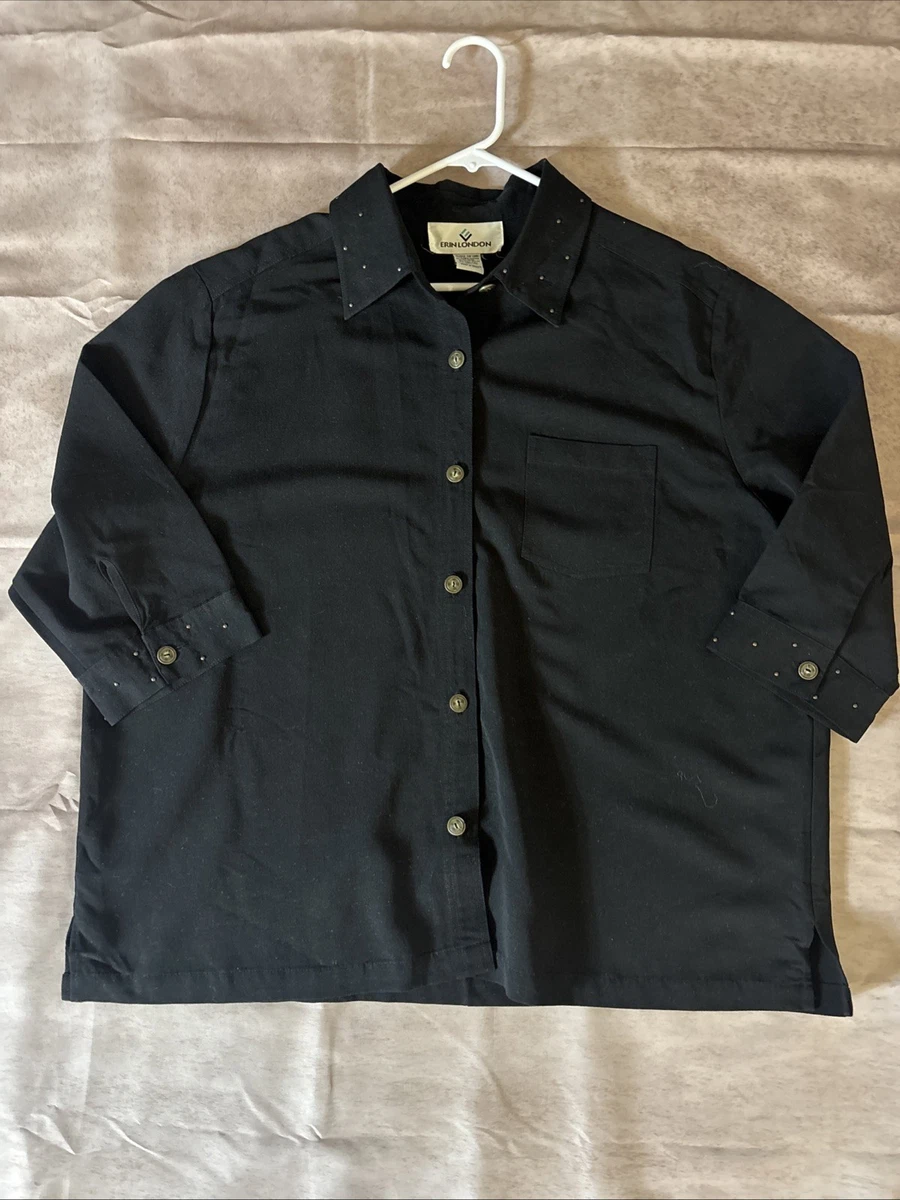 Chemise Erin London Petite M – Boutonnée Devant, Vert Forêt – Manches Longues – NWT