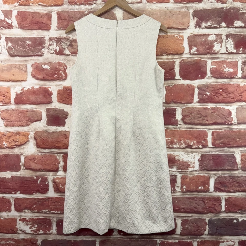 Vestido Vintage Jessica Howard Mujer 10 Blanco Plata Floral Jacquard Fiesta Formal Foto 2 de 4