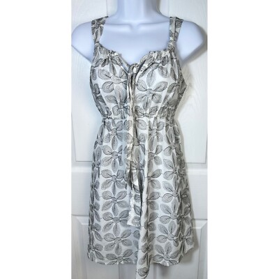 J Valdi Floral Print Dress Sleeveless Elastic Waist White Black Size S