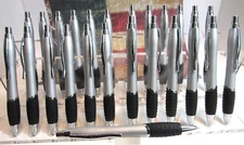 LOT OF 20 TERZETTI BUMP Silver Click Ballpoint Pen-Large Metal /Rubberized grip