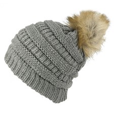 Ladies Two Tone Oversized Cable Knit Beanie Hat