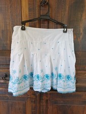 Vintage Y2K Heart Soul Women's Skirt Floral White Blue Lined Embroidered Size 9