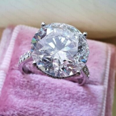 15 mm Round Cut Moissanite Big Stone Engagement Ring 14k White Gold Plated