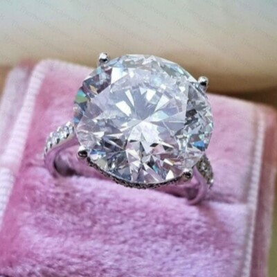 #ad 15 mm Round Cut Moissanite Big Stone Engagement Ring 14k White Gold Plated $206.63