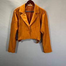 Tularosa Jacket Womens Small Faux Suede Crop Snap Close Belted Side Orange Rust