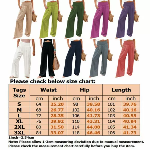 Women's High Waist Cotton Linen Trousers Ladies Casual Baggy Wide Leg Yoga - Picture 2 of 56