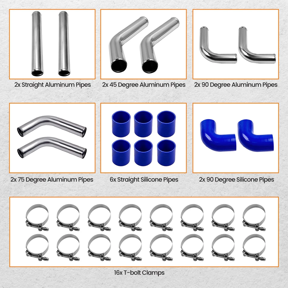 2.5" Universal Turbo Intercooler Turbo in alluminio tubo di aspirazione tubo Kit - Immagine 3 di 4