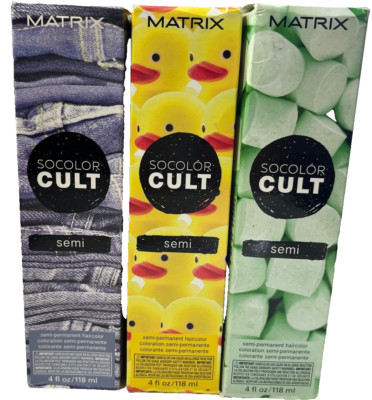 3 MIXED MATRIX CULT SEMI PERM COLOR STONEWASHED DENIM LUCKY DUCK YELL SWEET MINT