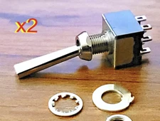 QTY-2  DPDT MINI TOGGLE SWITCHES SILVER COIN W/DRESS NUTS AUDIO RESEARCH PANEL