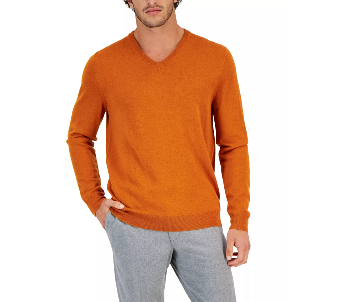 Club Room Men's Solid V-Neck Merino Wool Blend Sweater Size XL