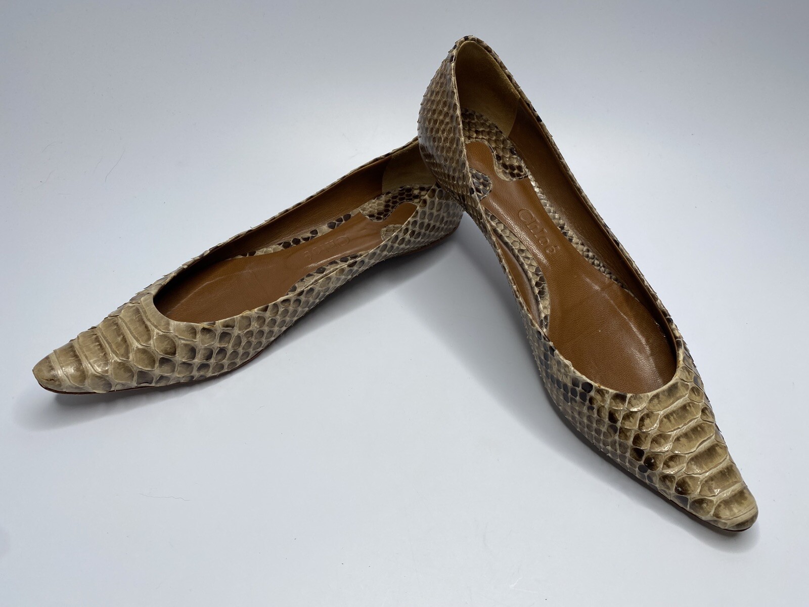 Chloe Marcie Python Beige Brown Ballet Pointed Fl… - image 2