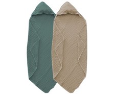 2 Pack Baby Hooded Towels Green/Light Brown 
