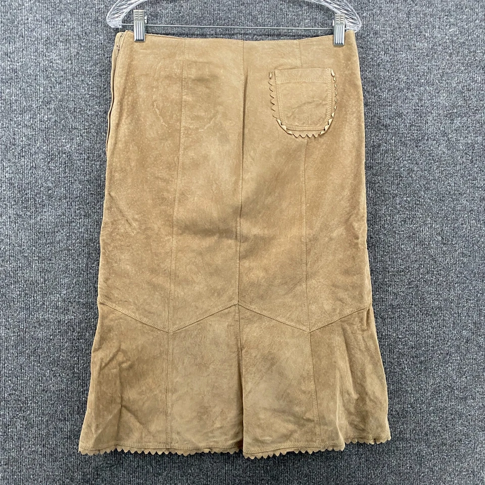 Falda de cuero Karen Kane para mujer 8 beige recta hasta la rodilla Rancho Western Rodeo Foto 3 de 4