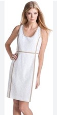 MICHAEL KORS White Lace Sheath Dress Beige Trim US4 AU8
