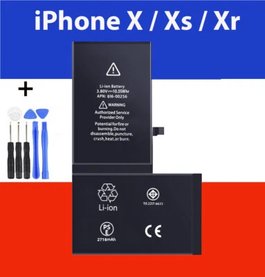 BATTERIE INTERNE NEUVE 0 CYCLE POUR IPHONE X XR XS 11 + Outils + Adhesif