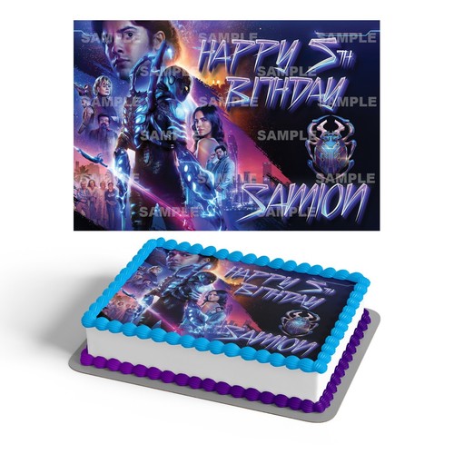 Blue Beetle Edible Cake Topper Party Decoration Edible Cake Topper Image
