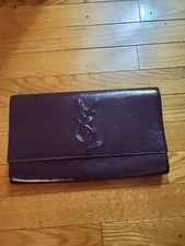 YSL Yves Saint Laurent Large Monogram  Patent Leather Belle Du Jour  Clutch Bag