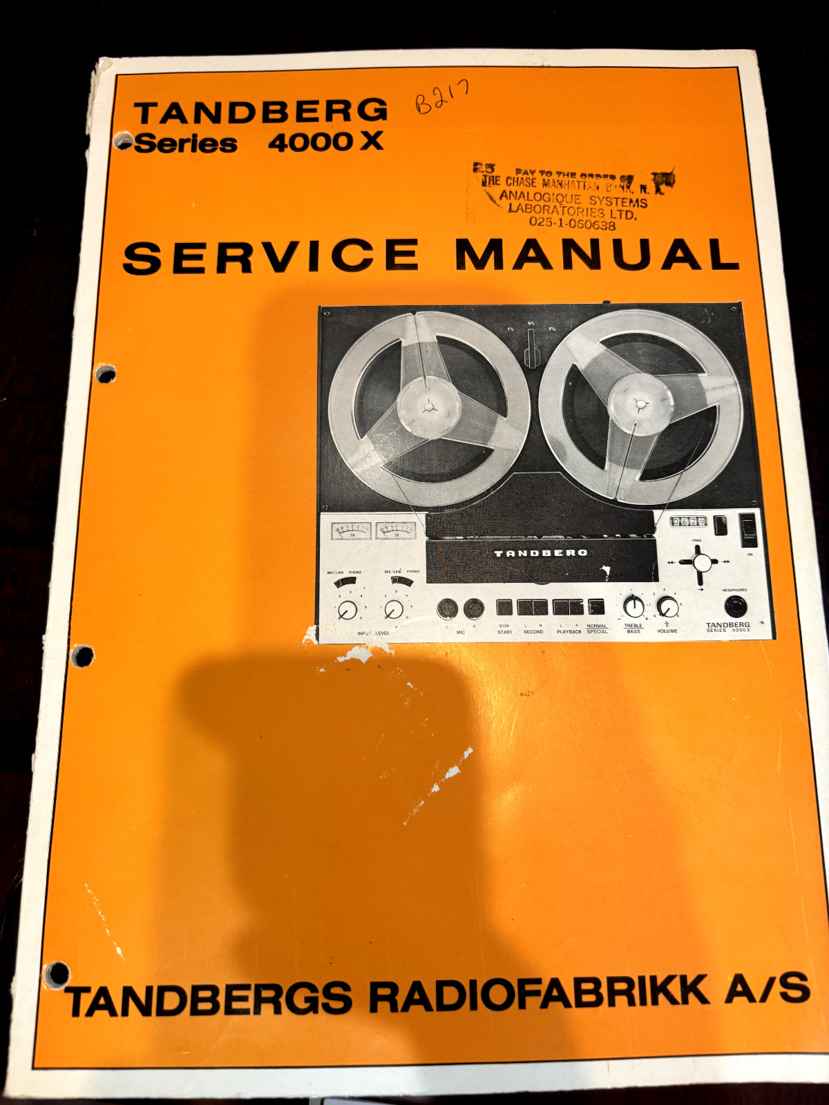 TANDBERG 4000X 4000x Repair Service Manual & Schematics *ORIGINAL**