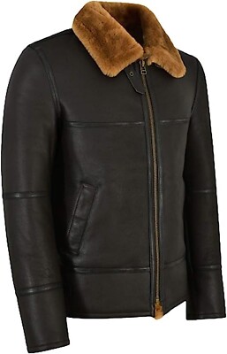 Men's Bomber Aviator Flying B3 Jacket Leather Brown Shearling Real Sheepskin
