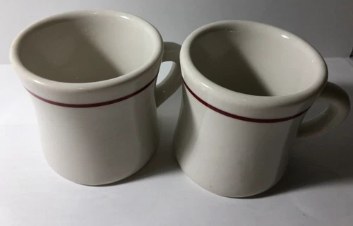 b Vintage Restaurant Ware SYRACUSE CHINA 2 Coffee Mugs Red Stripe