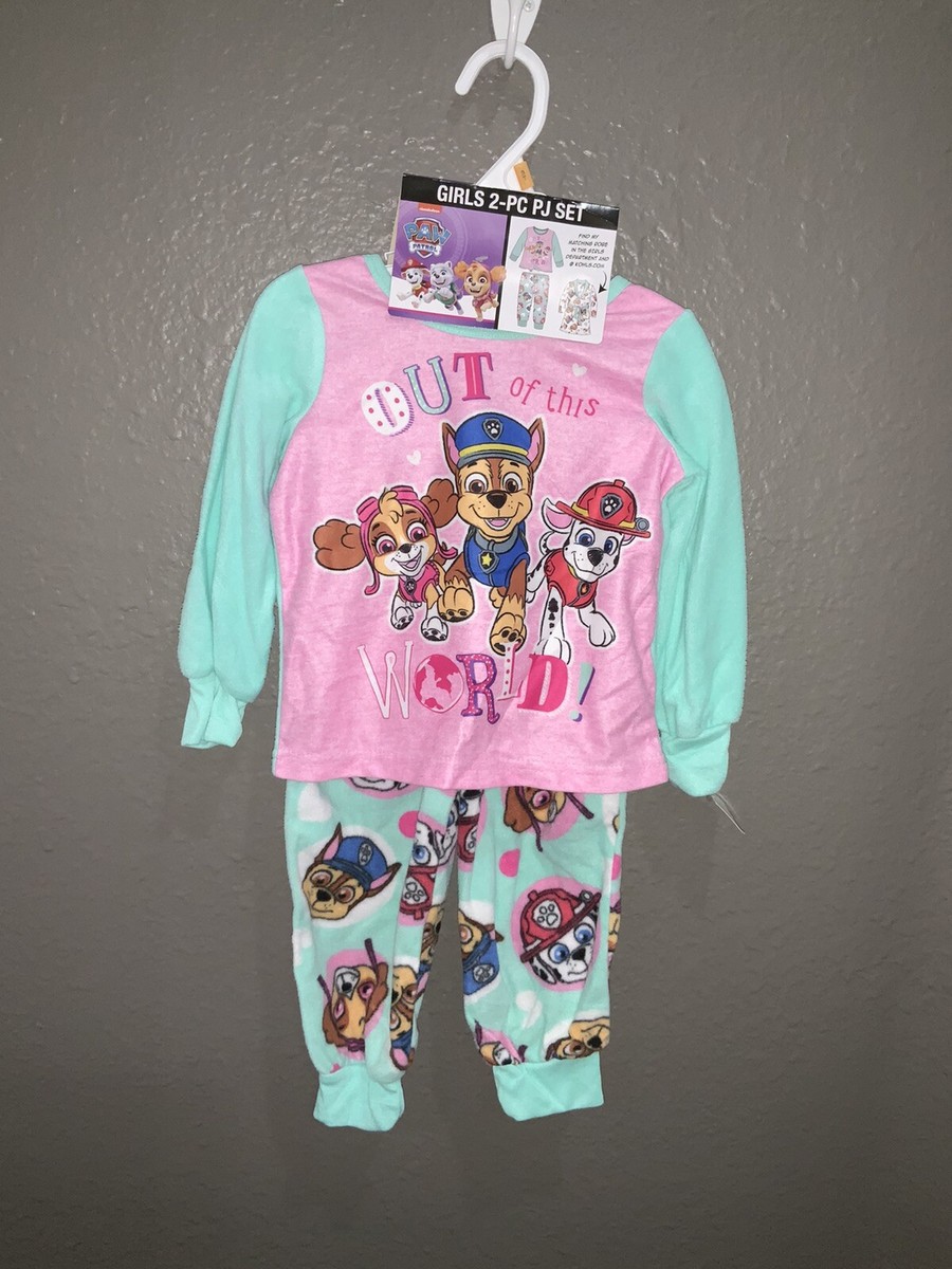 PAW PATROL Toddler Girls Aqua Piece Winter Fleece Pajama Set Size 2T NWT