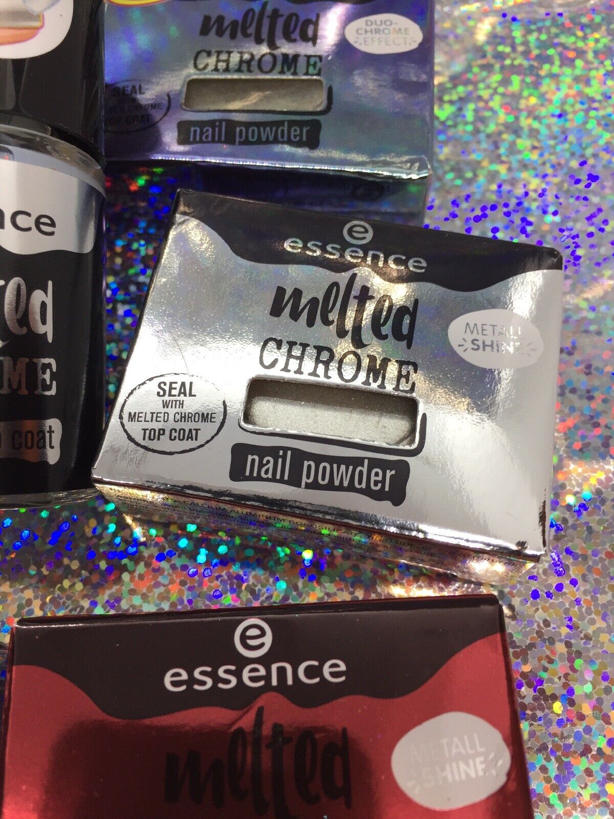essence MELTED CHROME Nail Powder 6 Packungen Top Coat Sparpaket neu 