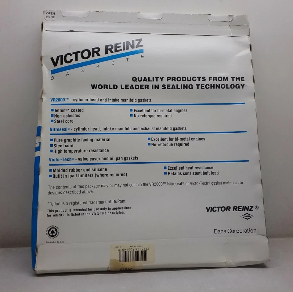 Комплект прокладок крышек ГРМ JV878 Victor Reinz для автомобильного двигателя JV878 - Изображение 2 из 3
