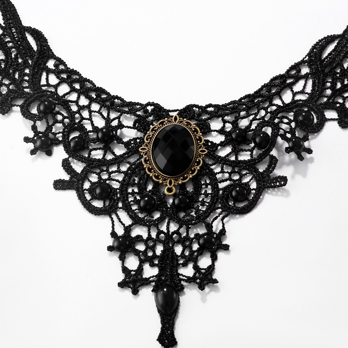Collier Ras Du Cou Gothique Victorien En Dentelle Et Métal Noir - Neuf