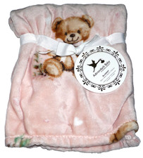 NEW Adirondack Baby Blanket 30"x40" Teddy Bear Flowers Heart Girls