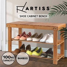 Artiss Shoe Rack Cabinet Storage Bamboo Bench Wooden Shelf Stand 10 Pairs