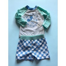 Disney Baby Mickey Mouse Rash Guard and Swim Trunks Set Blue White 9M