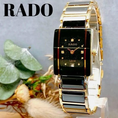 RADO Jubilee 12002813 Watch Black Gold Diamond Dial Quartz Wristwatch