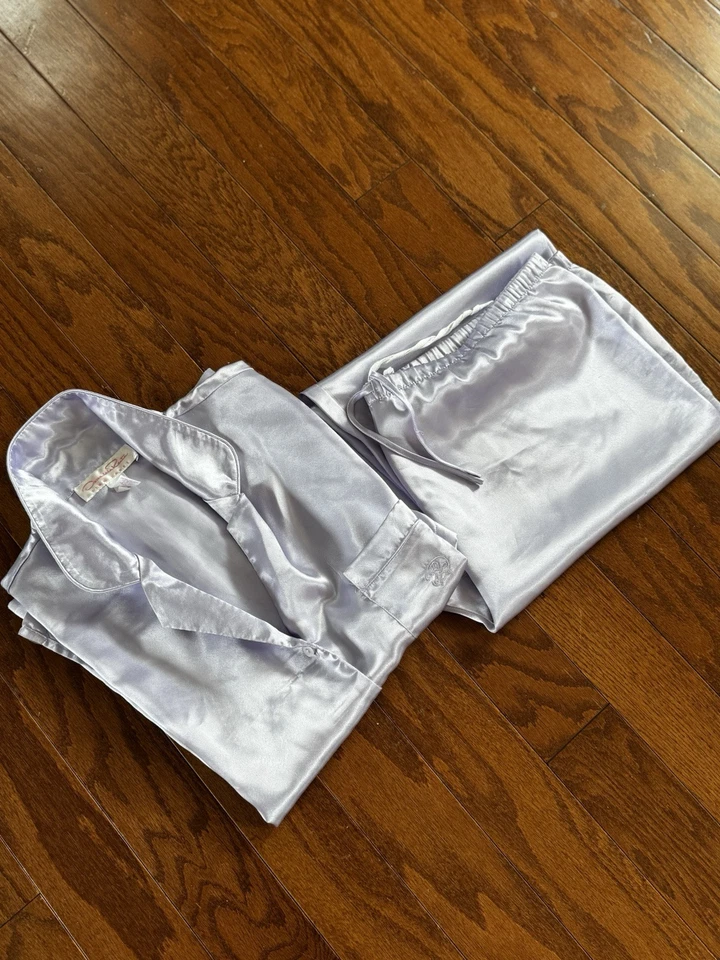 OSCAR de la RENTA Mujer Pijama Mediano Lila Camisa Pantalones Dormir Pjs Satinado Logo Foto 2 de 4