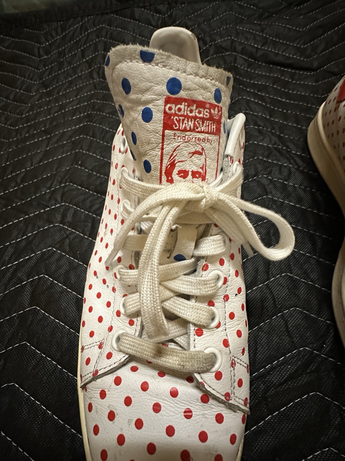 Used / Worn Adidas Stan Smith Pharrell Polka Dot Shoes Red / White Size 10.5 Men