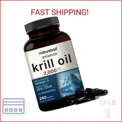 NatureBell Antarctic Krill Oil 2000mg Supplement, 240 Softgels, 3X Strength Natu