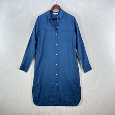 Everlane Dress Womens 12 Blue 100% Linen Button Front Shirt Midi Minimal
