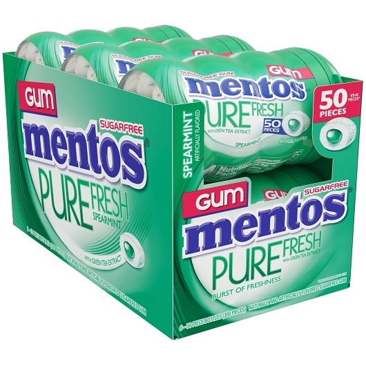 Mentos Pure Spearmint Fresh Gum, 50 Piece, 6 Per Box, 6 Per Case