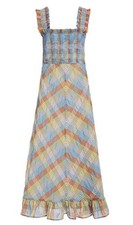 Women’s Ganni Maxi Dress Seersucker Check Size 34 Multicolor New With Tags